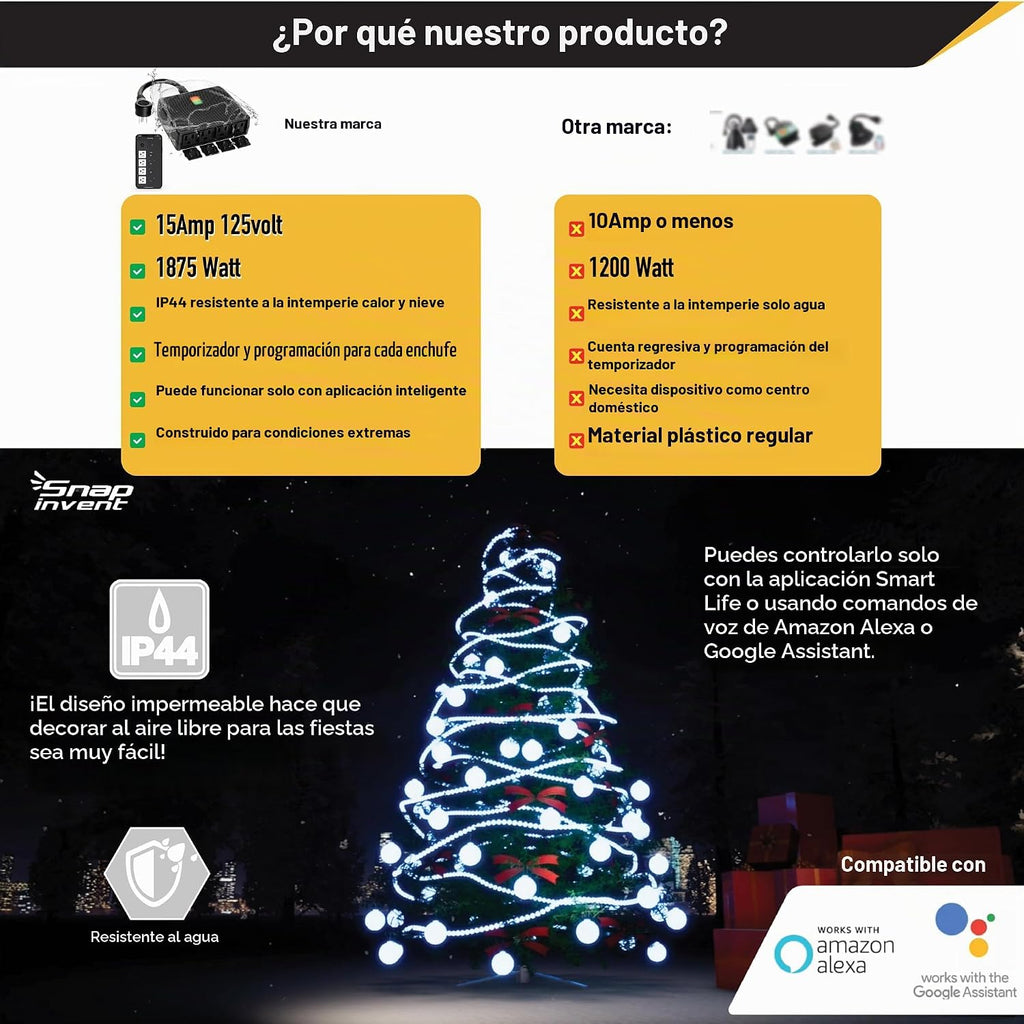 Regleta de Alimentación Inteligente para Exteriores de Servicio Pesado, Enchufe WiFi con Toma Resistente al Agua, Cable de Extensión de Alimentación Eléctrica, Interruptor de Salida y Temporizador