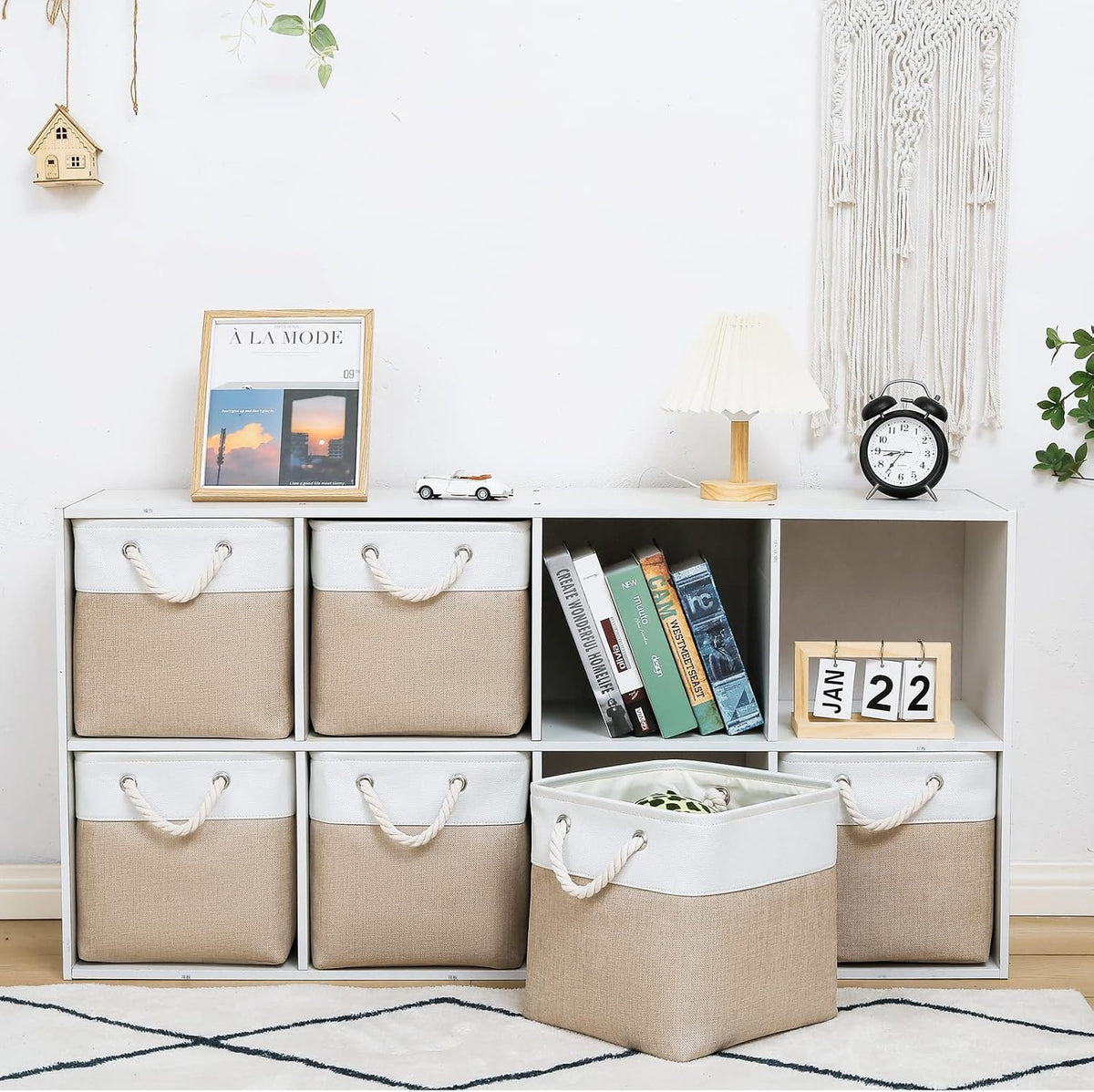 Contenedores de almacenamiento de cubos de 11 x 11 pulgadas, paquete de 6 cubos de almacenamiento plegables grandes de tela con cuerdas, cubos de almacenamiento plegables para el hogar