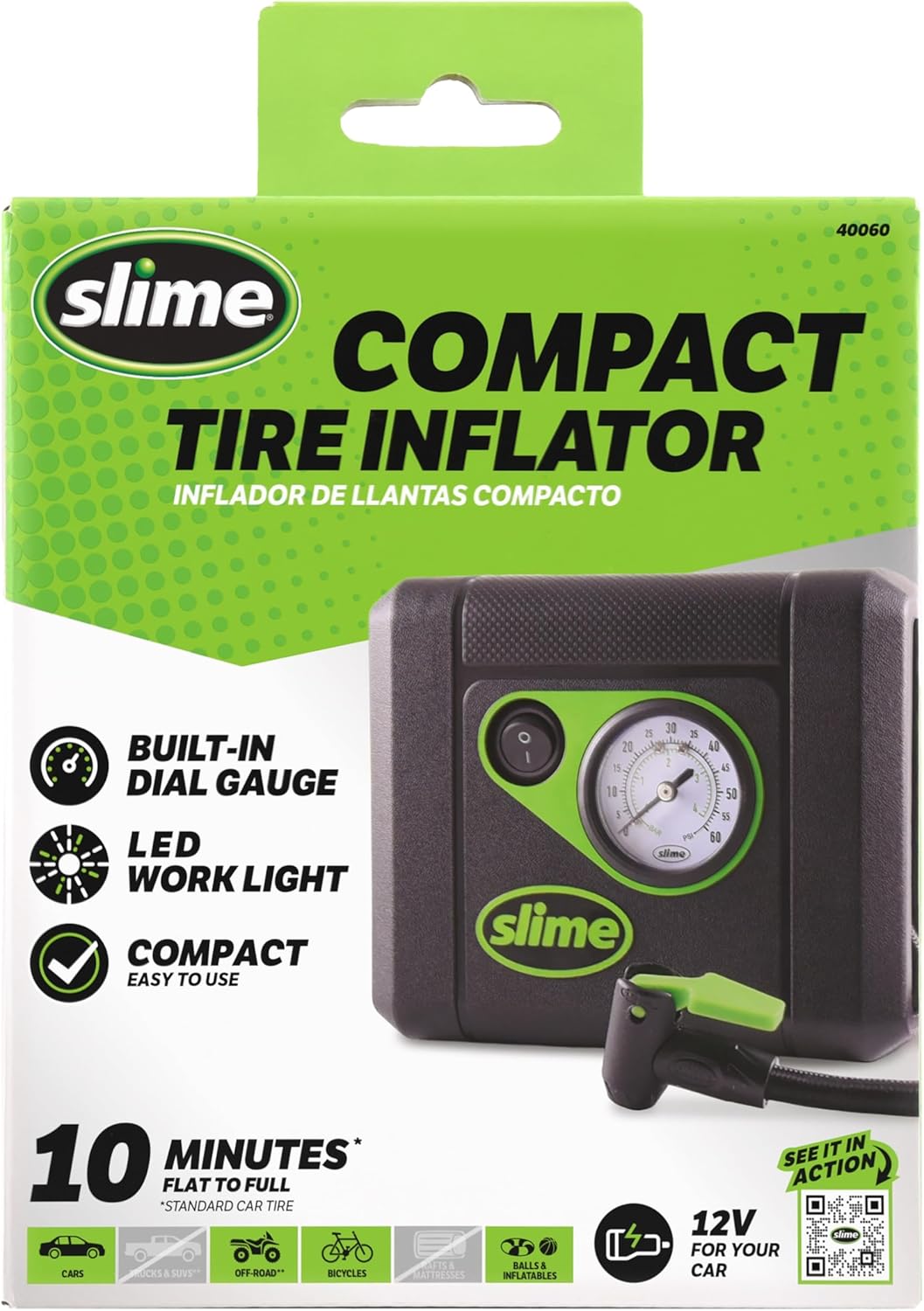 Slime Inflador de neumáticos 40060, compacto, compresor de aire por...