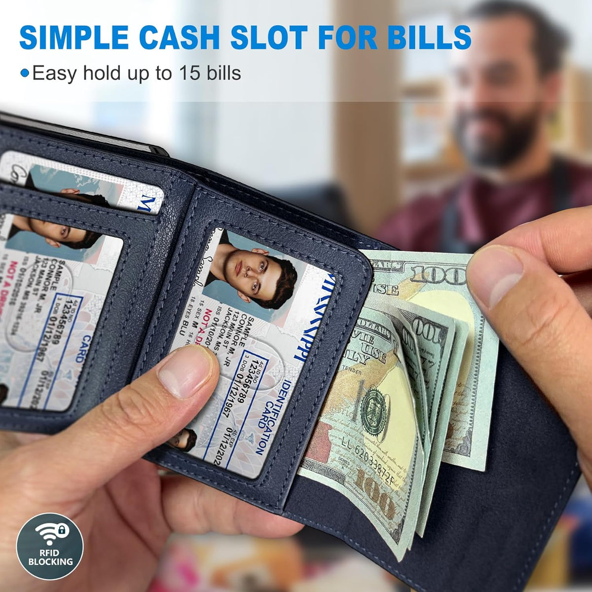 Miyozi Billetera para Hombre, con bolsillo para billetes, 2 ventana...