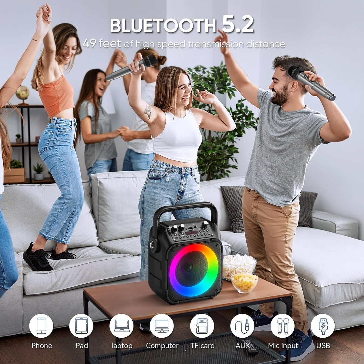 Máquina de karaoke, 3 micrófonos inalámbricos, altavoz Bluetooth con