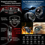 Military GPS Smart Watch: 1.43” AMOLED AOD, GPS integrado, Brújula, Altímetro, Barómetro, Seguimiento de Fitness/Trayectorias, Llamadas BT, 150+ Deportes, IP69K, Asistente de Voz, Larga Batería, Android/iOS