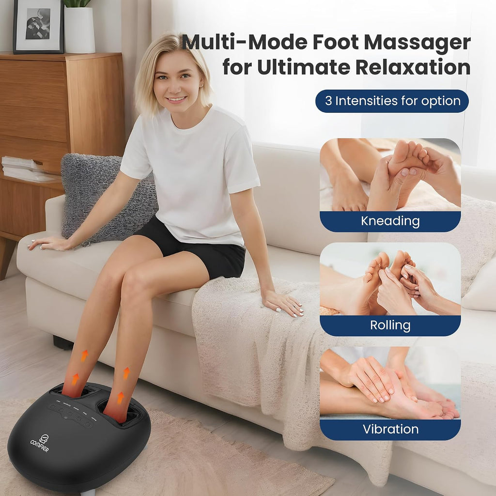 COMFIER Shiatsu - Masajeador de pies con calor para neuropatía de fascitis plantar, masajeador de pies con vibración de amasamiento profundo para mamá, papá, hombres y mujeres, uso en casa y oficina