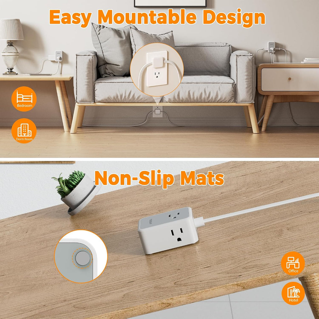 TESSAN Regleta de alimentación de enchufe plano de doble extremo, cable de