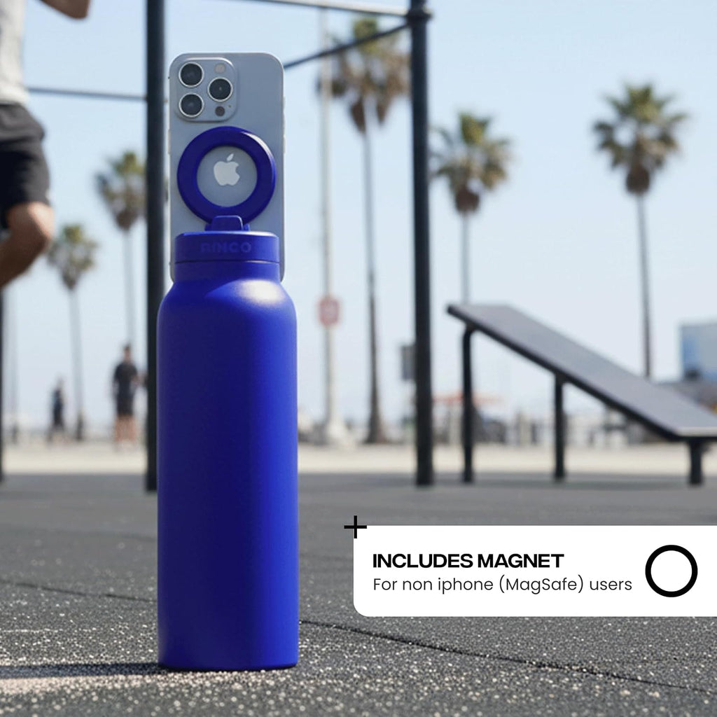 RINGO Pro Botella de agua aislada, soporte magnético para trípode para teléfono, azul, 24 onzas