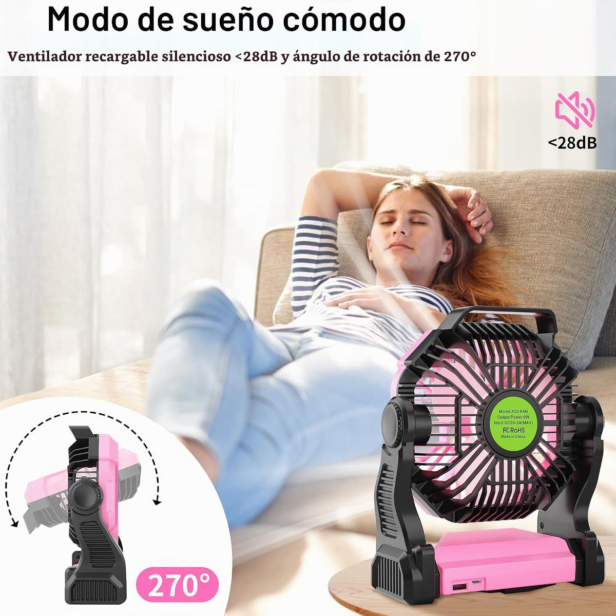 TDLOL Ventilador Portátil Recargable Esenciales para Acampar, Venti...