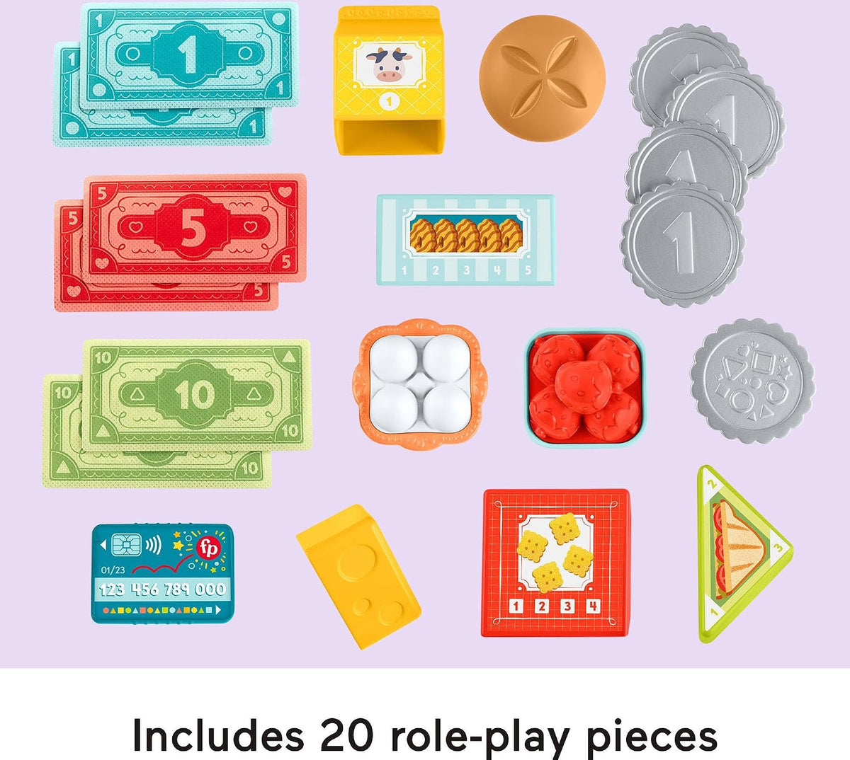 Fisher-Price Juguetes de aprendizaje para niños pequeños Laugh & Learn Contar y Comprar Caja registradora de tienda de juego con 20 piezas para juego de simulación para niños de 2+ años