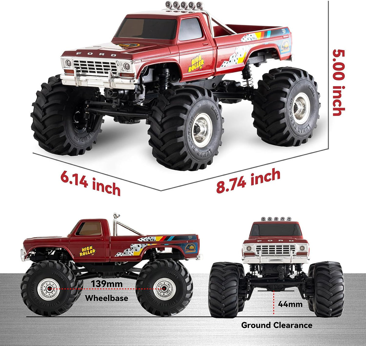 BEEZRC FMS 1/24 FCX24 Ford F-100 - Oruga RC con licencia oficial, liberación rápida magnética, transmisión de dos velocidades, control remoto, Rock Crawler rc camión, todoterreno para adultos, RTR