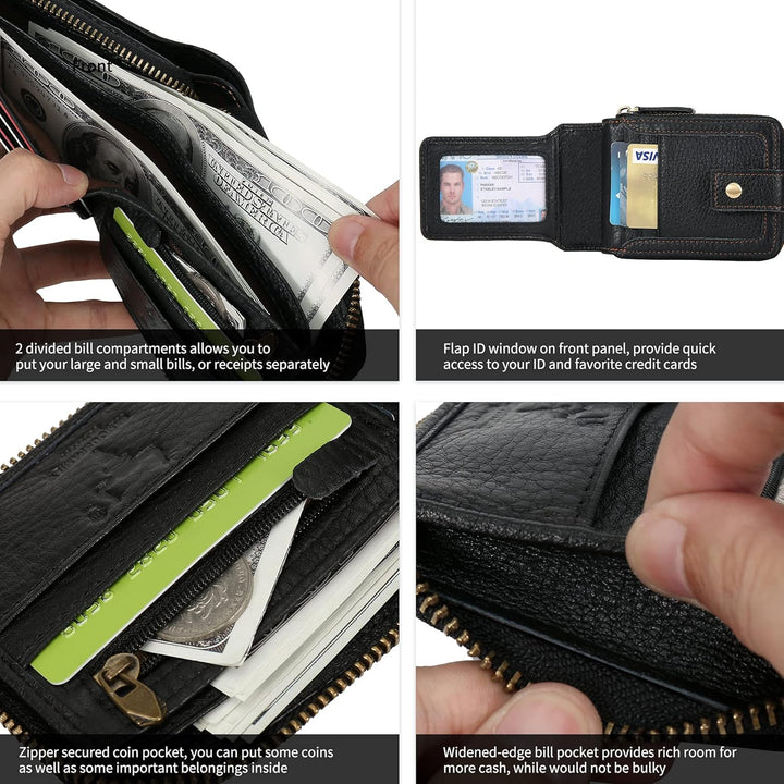 Billetera con cremallera para hombre, con bloqueo RFID, de piel, pl...