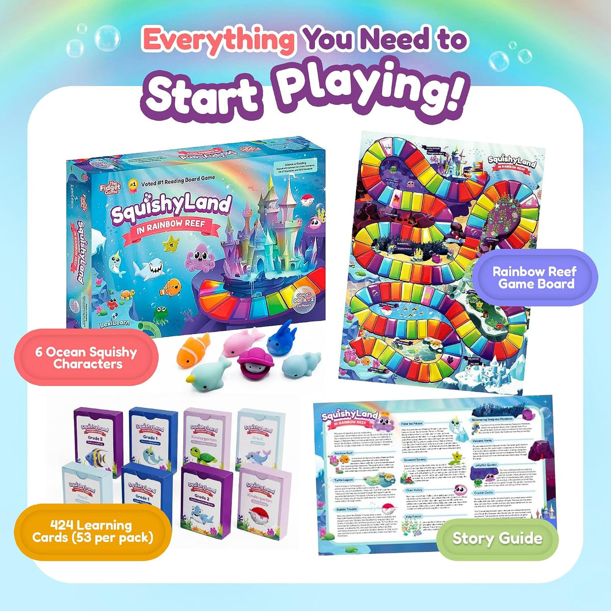 Fidget Game SquishyLand en Rainbow Reef Board Game, Pre-K a 2nd Grade