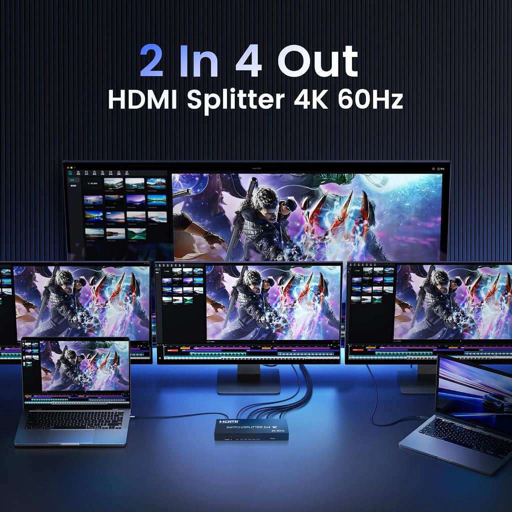 Interruptor de matriz HDMI 4K @60Hz 2 en 4 salidas con control remoto IR