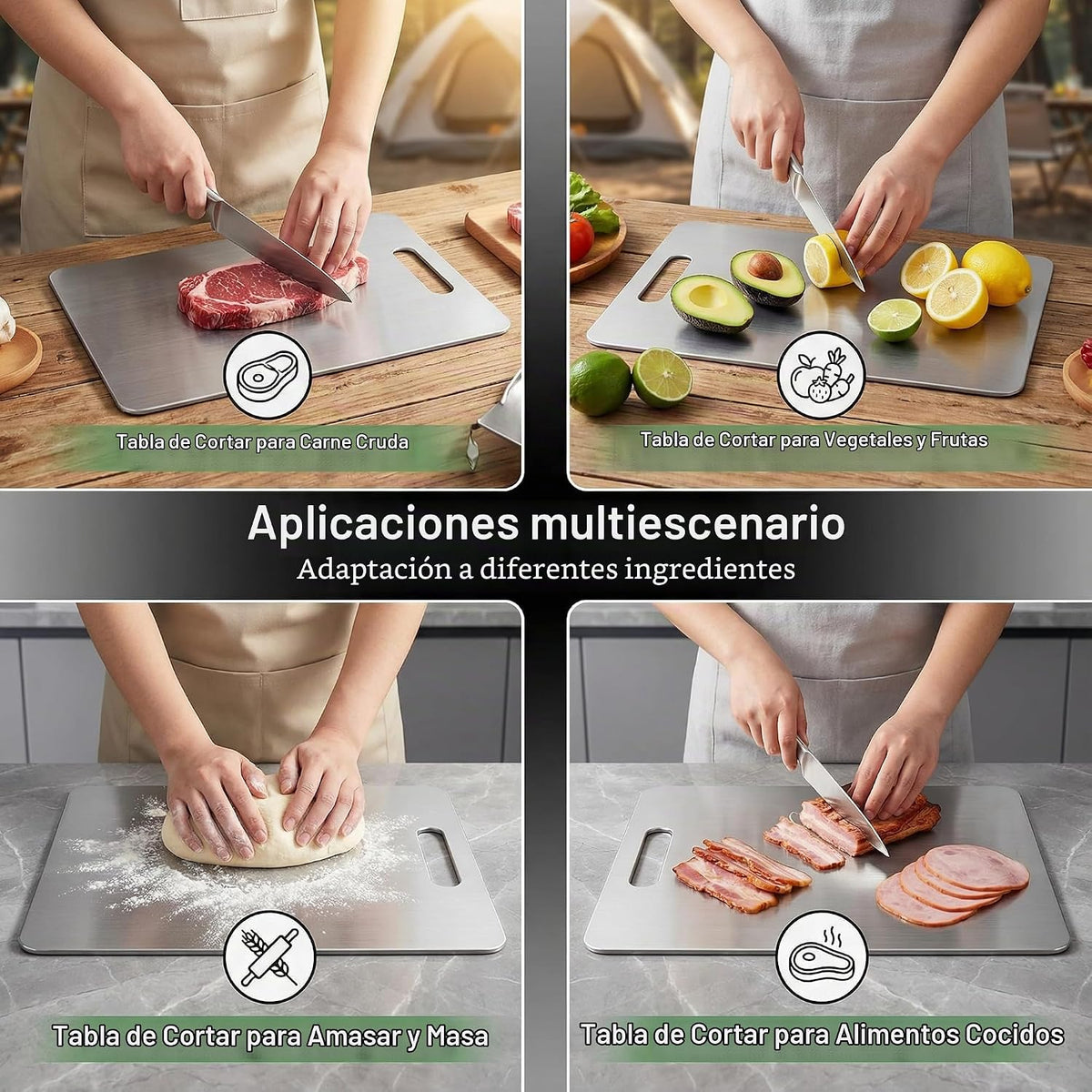 Katuchef Tabla de cortar de titanio para cocina, tablas de cortar de titanio puro Katu Chef, tabla de cortar de doble cara no tóxica para cortar carne, verduras y frutas, fácil de limpiar (XXL: 18.1