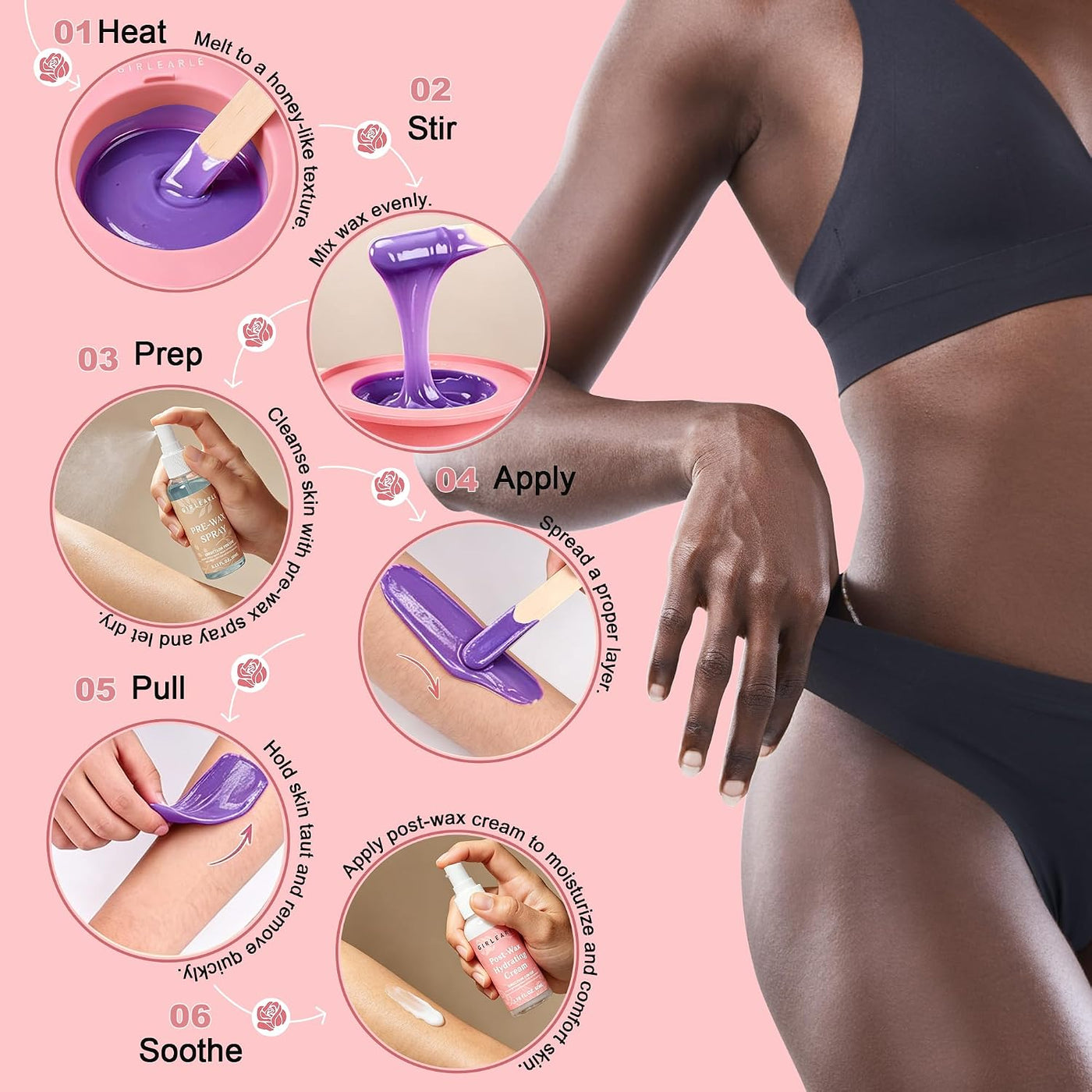 GIRLEARLE Kit de depilación digital negro y rosa para mujeres y hom...