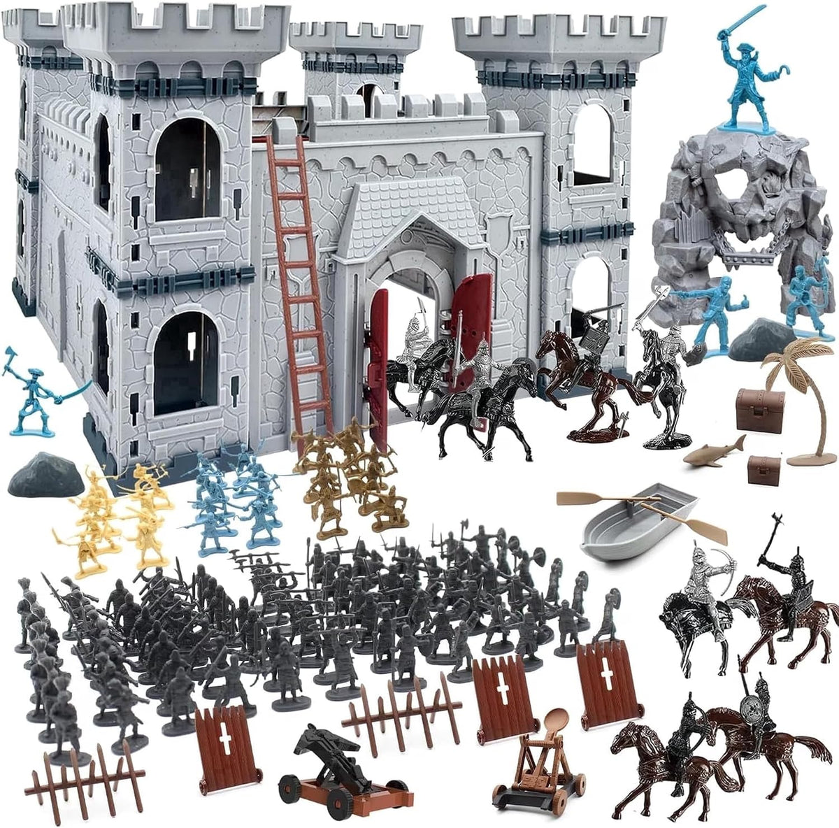 Plustopoy Figuras de Soldados de Juguete de Caballeros de Castillo Medieval Hombres del Ejército, Juguete de Construcción de Castillo DIY de Los Tiempos Medievales de la Edad Media Figuras de Acción