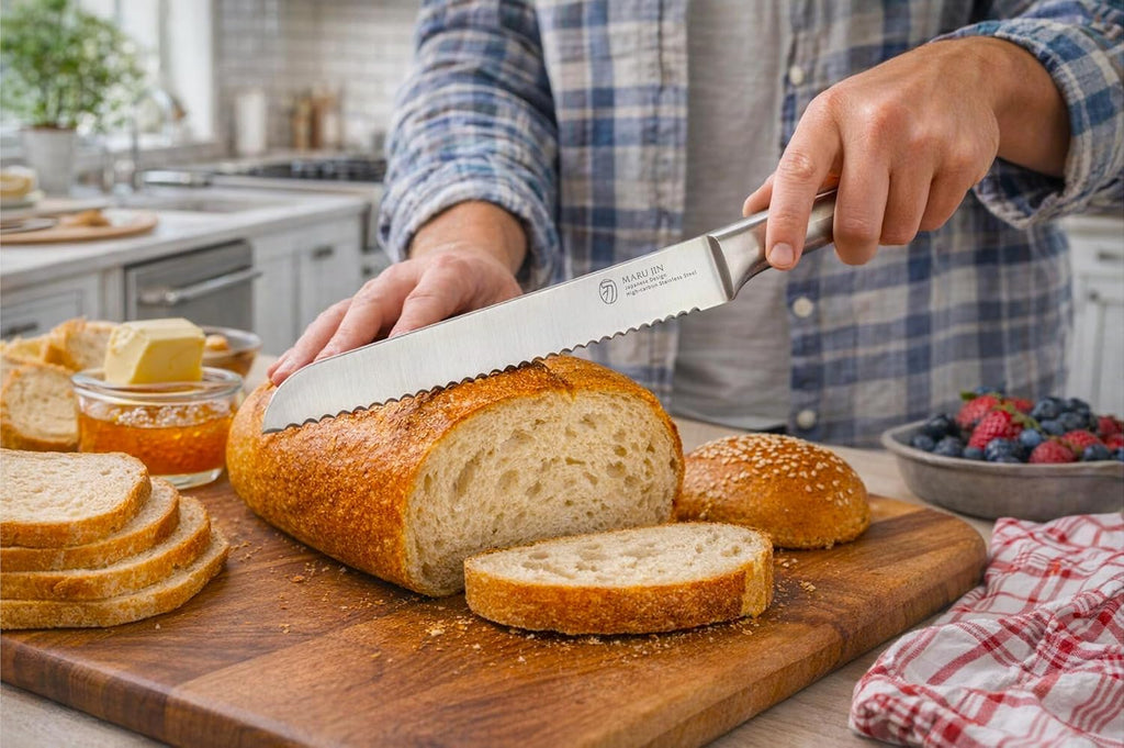 MARU JIN - Juego de cuchillos de cocina japoneses de 15 piezas con afilador integrado, juego de cuchillos de chef de acero inoxidable de alto carbono, apto para lavavajillas (madera)
