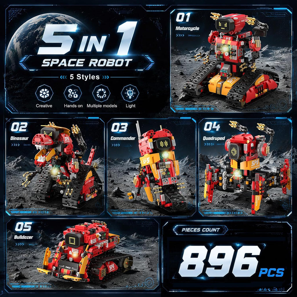 5 en 1 Kit de Robótica STEM para Niños, Control Remoto y App, 896 Pcs