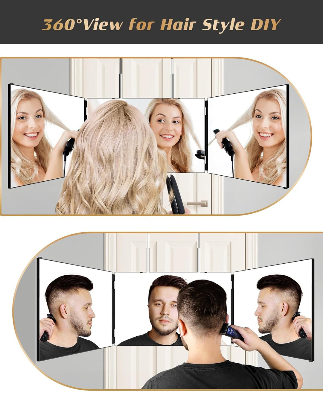 JUSRON Espejo de corte de pelo automático con ángulo de visión 360,...