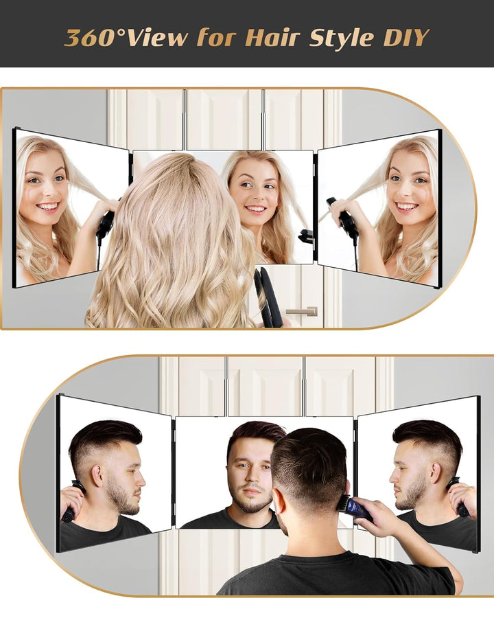 JUSRON Espejo de corte de pelo automático con ángulo de visión 360,...