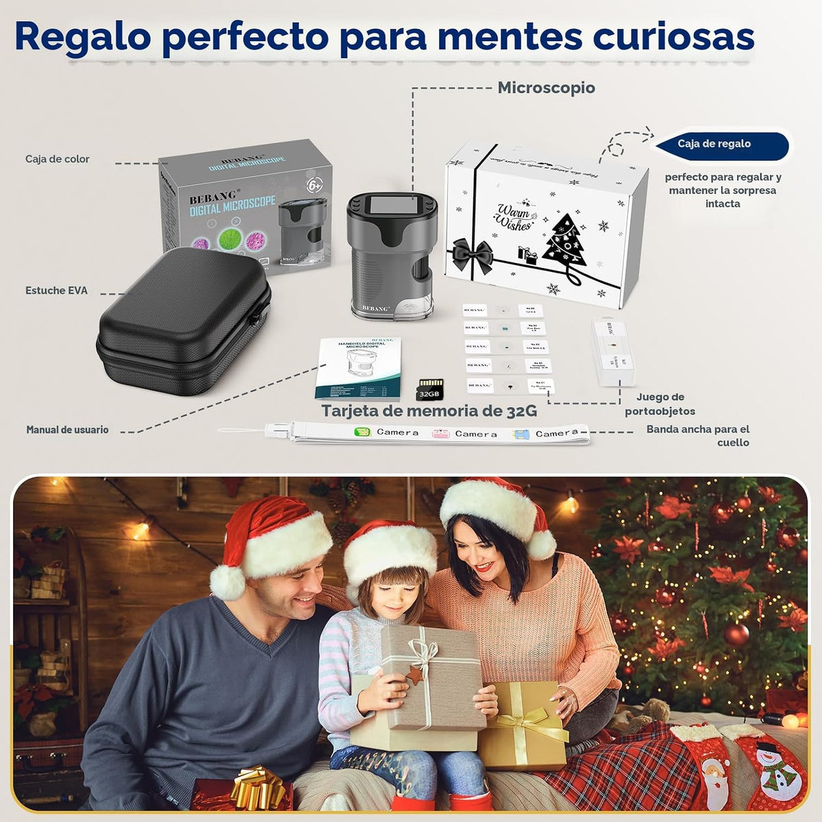 Microscopio digital infantil para ciencia: Kit STEM completo de juguete para edades 4-12