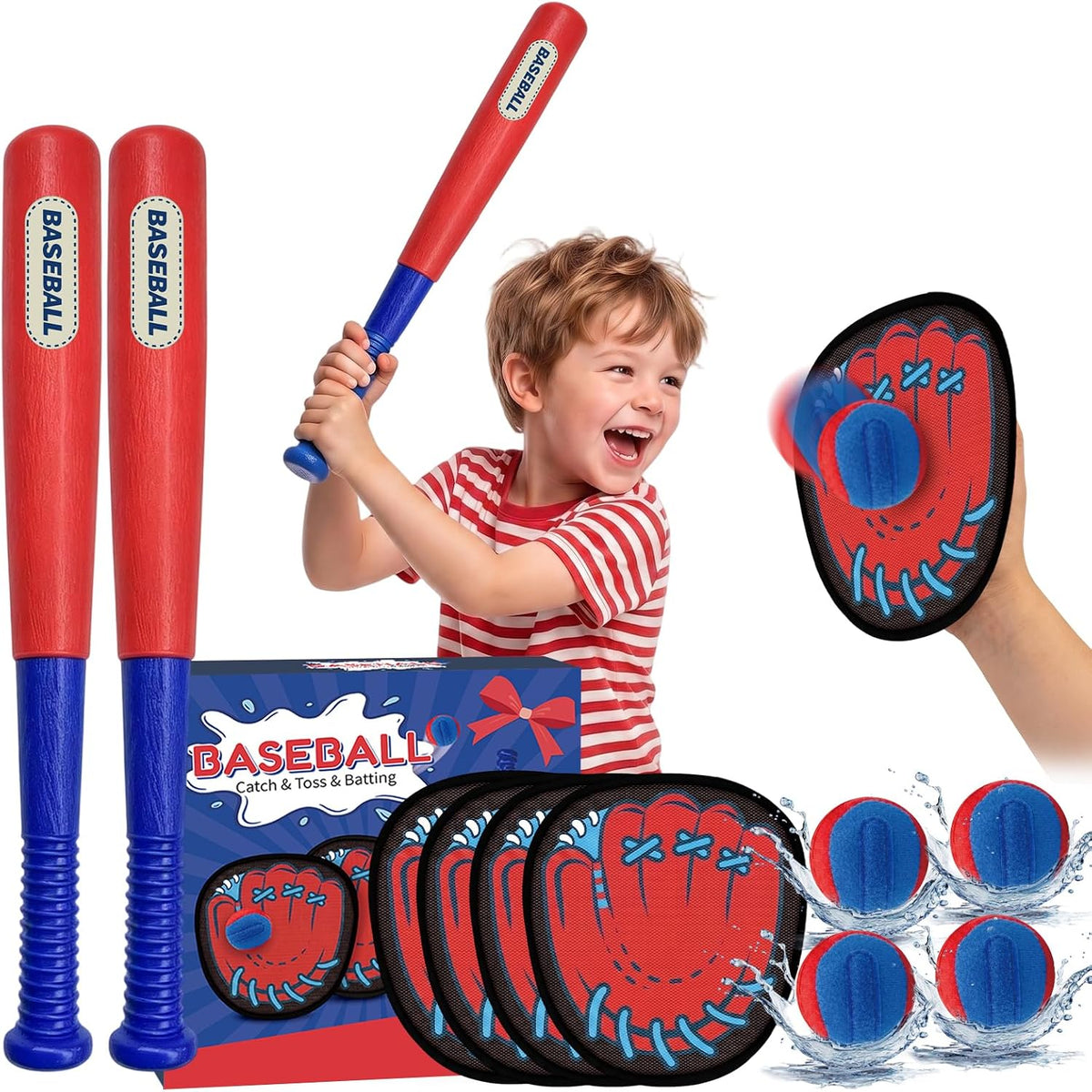 Juego de pelotas de béisbol para niños, 2 murciélagos, 4 guantes y 4