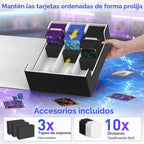 Mlikero Caja de almacenamiento de tarjetas coleccionables, almacenamiento de tarjetas a granel para más de 1800 tarjetas con funda, organizador de tarjetas de cierre magnético de piel sintética con 10