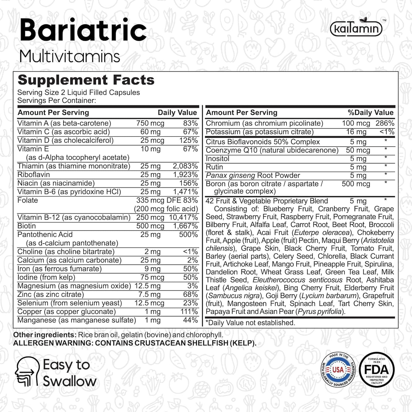 Kaitamin Multivitamínico Bariátrico con Hierro - Cápsula Fácil de T...