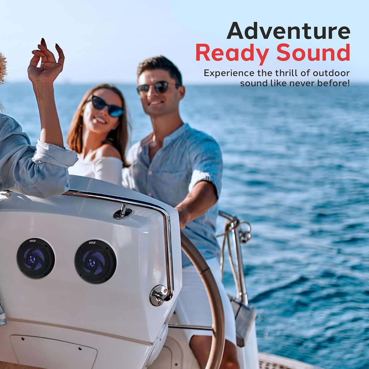 Pyle Altavoces marinos impermeables de 6.5 pulgadas, torre de wakeboard de perfil bajo y sistema de sonido estéreo de audio resistente a la intemperie con luces LED y potencia de 240 W