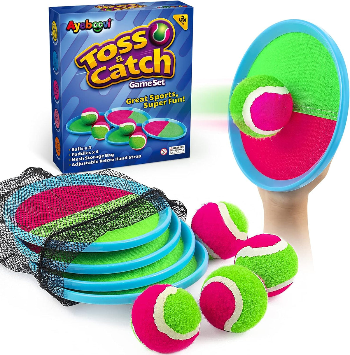 Juego de pelota para tirar y atrapar, juguetes al aire libre para niños, juegos de patio, juguetes de playa, juegos al aire libre para niños y niñas de 3 4 5 6 7 8 9 10 años (mejorado)