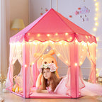 Tienda de campaña de princesa para niñas, casa de juegos grande, castillo para niños, tienda de campaña con luces de estrella, juguete para interiores y exteriores, 55 x 53 pulgadas