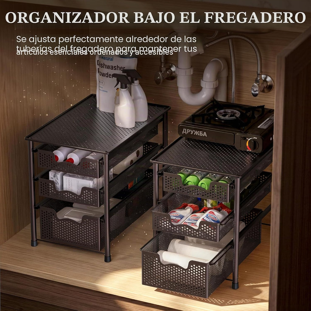Simple Houseware - cajón organizador apilable de 3 niveles, color bronce