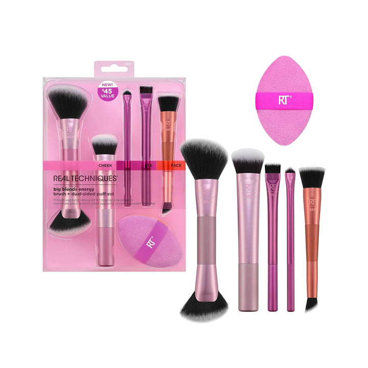 Real Techniques Big Blends Energy Brush + Kit de Esponja de Doble C...