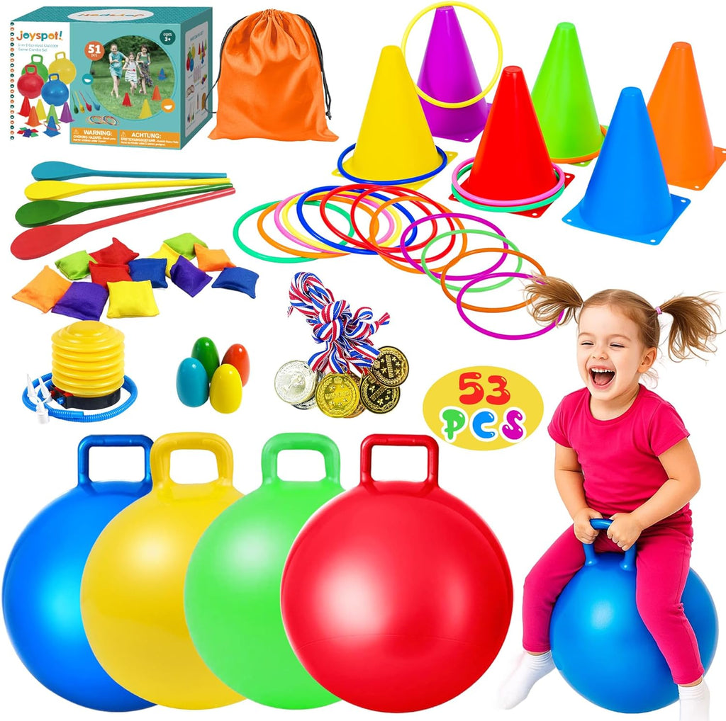 Set combinado de 53 piezas de juegos de carnaval al aire libre para niños, pelotas saltarinas de 18 pulgadas