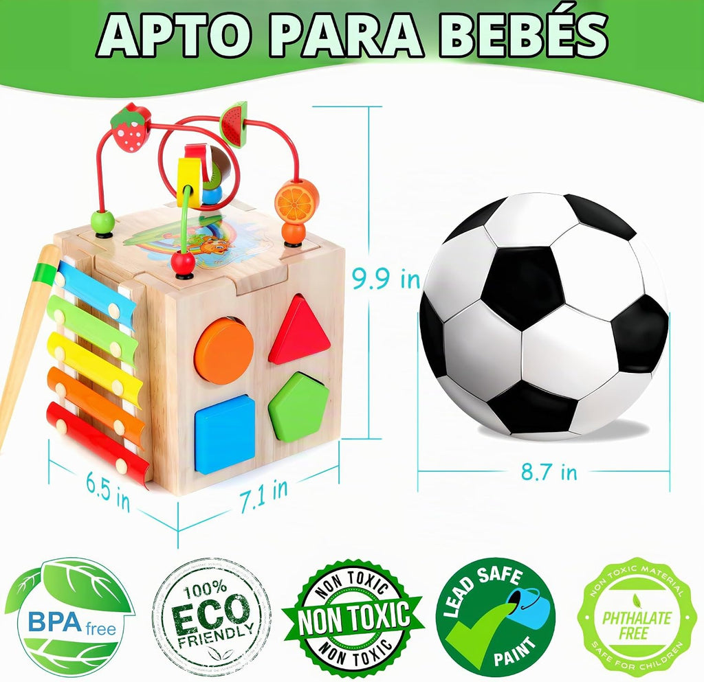 Cubo de actividad para bebé de madera 8 en 1 - Xilófono, clasificador de formas, ábaco | Juguetes de regalo de 1er cumpleaños para niños de 1 2 3 años | Juguete educativo montessori para niños