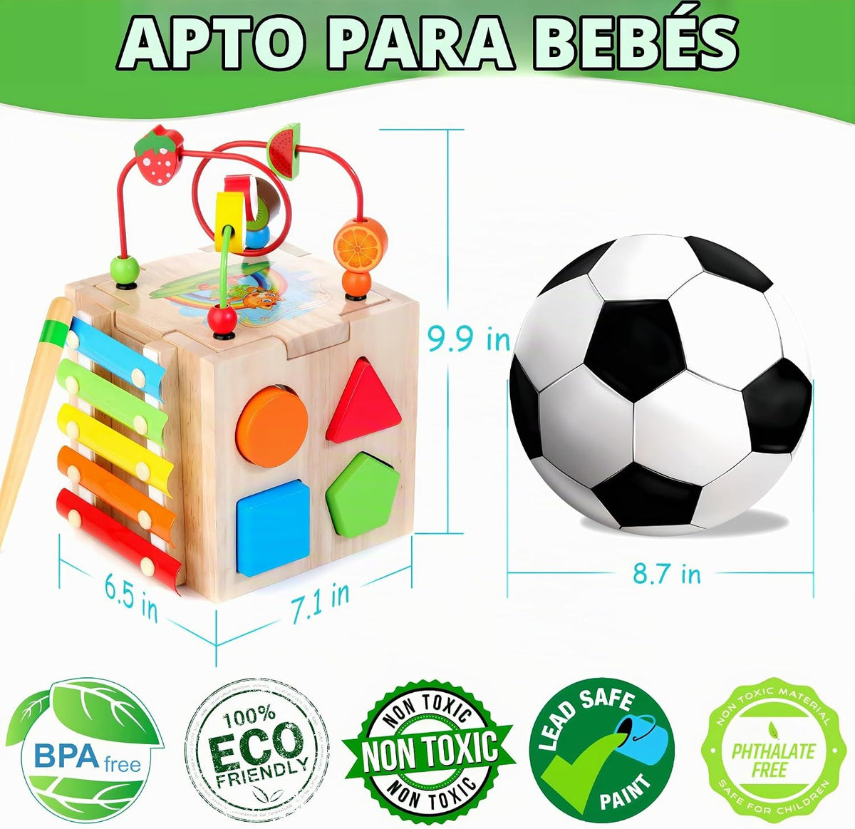 Cubo de actividad para bebé de madera 8 en 1 - Xilófono, clasificador de formas, ábaco | Juguetes de regalo de 1er cumpleaños para niños de 1 2 3 años | Juguete educativo montessori para niños