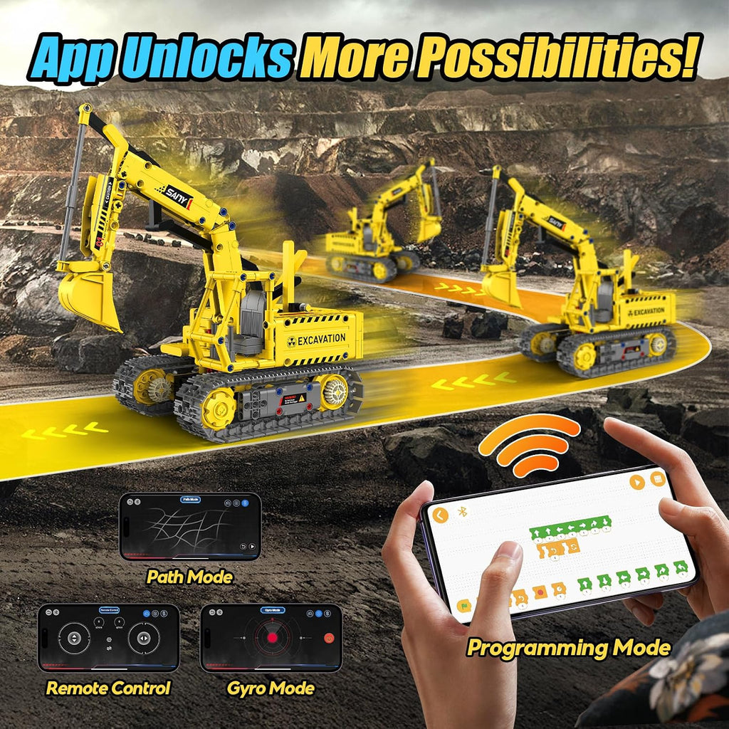 Kits de Construcción de Robots, Juguetes STEM 5-en-1 para Niños de 8-14 años, Excavadora de Control Remoto y APP para Niños, Juegos de Construcción, Conjuntos de Erector Programables, Kits