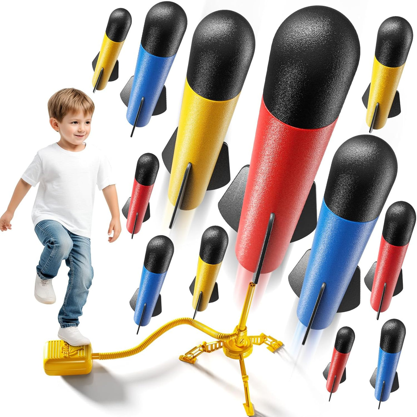 NIPLOOOW Lanzador de cohetes para niños, 12 cohetes de espuma, lanz...