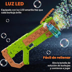 Pistola de burbujas, lanzador automático de burbujas con luz LED