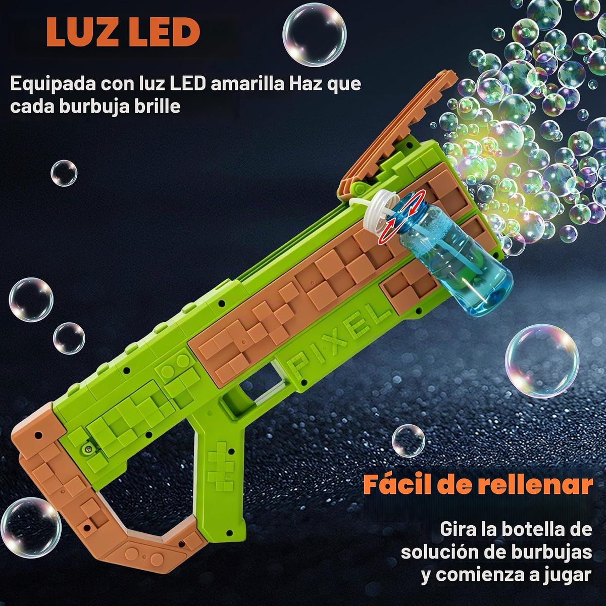 Pistola de burbujas, lanzador automático de burbujas con luz LED