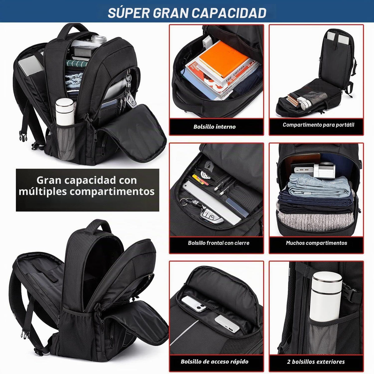 Mochila extra grande para hombres 55L, 18.4 pulgadas, mochila de viaje para portátil con puerto de carga USB, mochila de computadora de gran capacidad para vuelos de negocios, aprobada por TSA