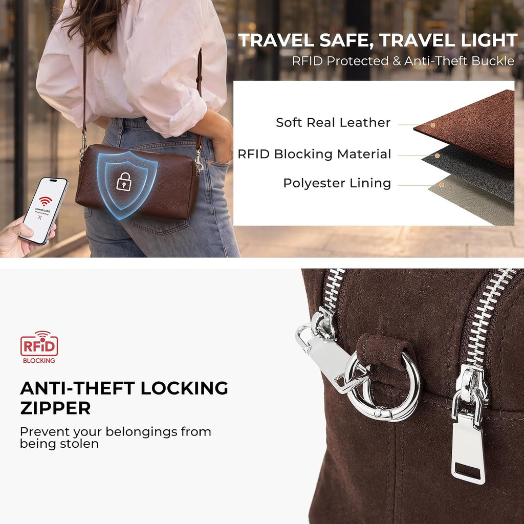 Bolsos cruzados de cuero genuino para mujer, bolso pequeño antirrobo para