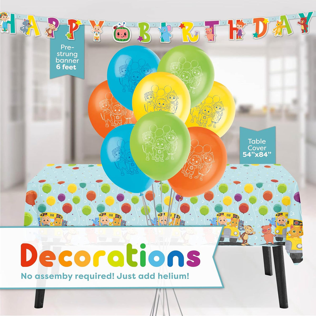 Cocomelon - Decoraciones de cumpleaños, telón de fondo, globos, pancarta