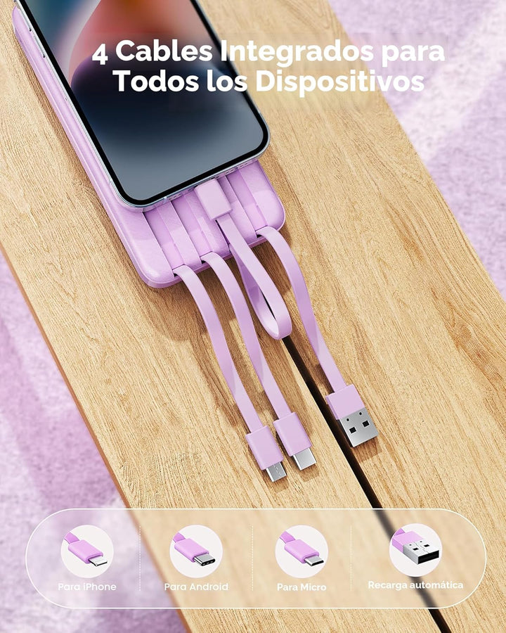 charmast Cargador portátil con cables incorporados, banco de energí...