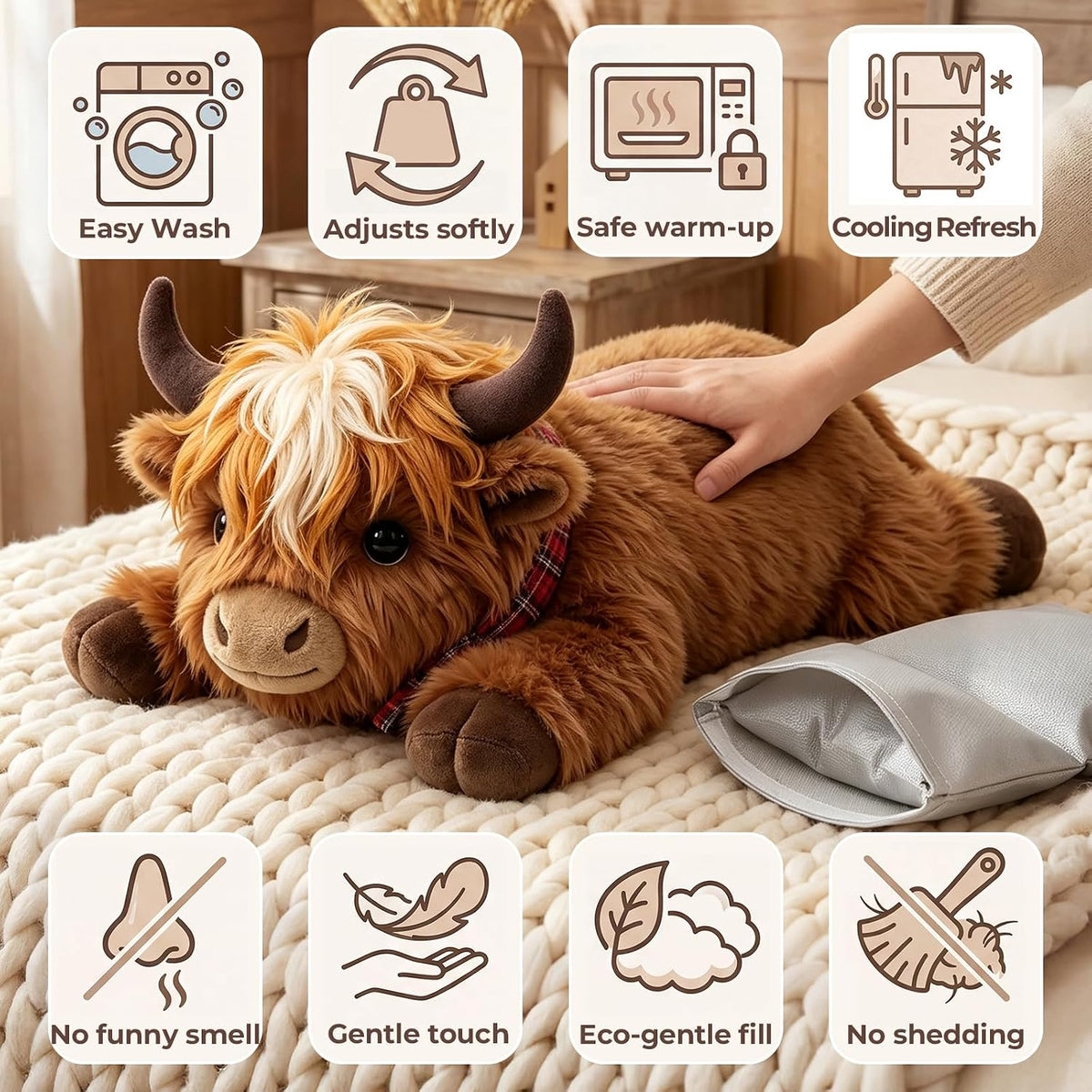 Mewaii Animales de peluche con peso, de vaca de las tierras altas