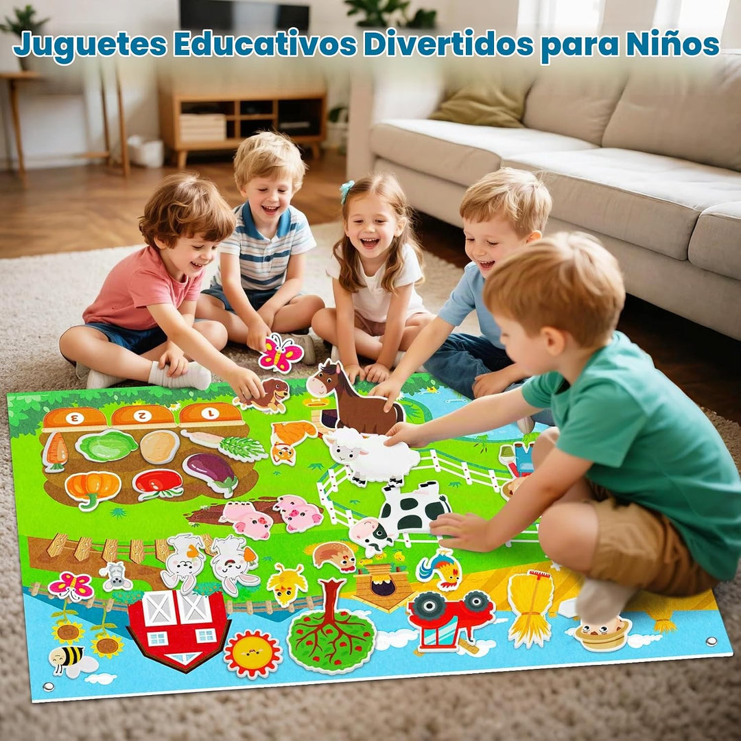 Conjunto de tablero de historia de fieltro de animales de granja, 3...