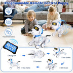 Robot Dog - Robot robot de control remoto con baile cantante, juguete para niños, 17 funciones E Interactivo Perro para 6+, programable inteligente interactivo robótico mascotas, azul y blanco