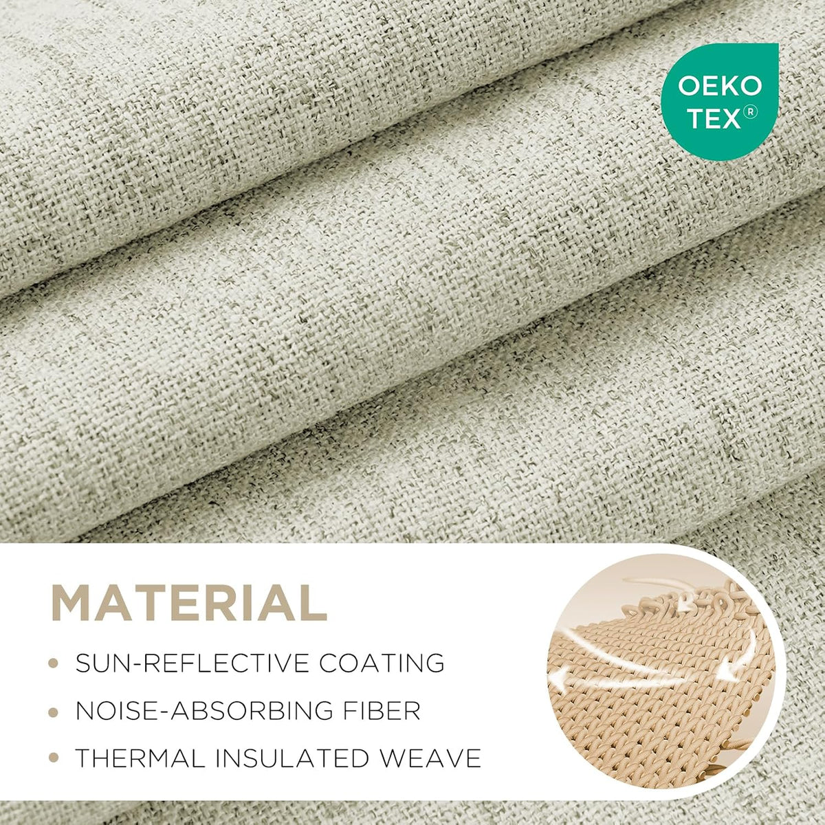 Joydeco Cortinas opacas para dormitorio, 84 pulgadas de largo, 100% bloqueo de luz, 2 paneles de cortinas beige claro, cortinas de oscurecimiento de habitación con aislamiento térmico, lino