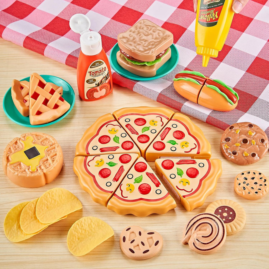 85pcs Play Food Sets para Kids Kitchen, Cutting Toy con 2 Baskets