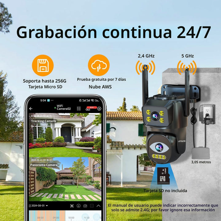 LETSCEE Cámara de seguridad WiFi de doble lente para exteriores, 2....