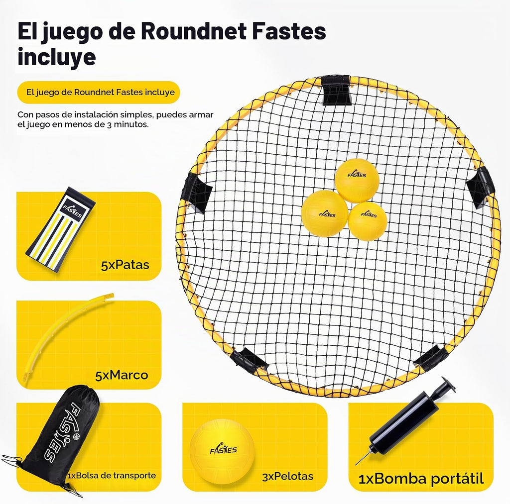 El juego de pelota de playa para exteriores incluye 3 bolas, red y bolsa de transporte, juego de red redonda para adultos, niños y familia, perfecto para playa, patio, césped, patio trasero y
