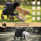 ELEMARA Cochecito grande para perros con rampa para caminar, hasta 110 libras, cochecito resistente para perros grandes y 2 perros medianos, vagón todo terreno para mascotas mayores, heridas y